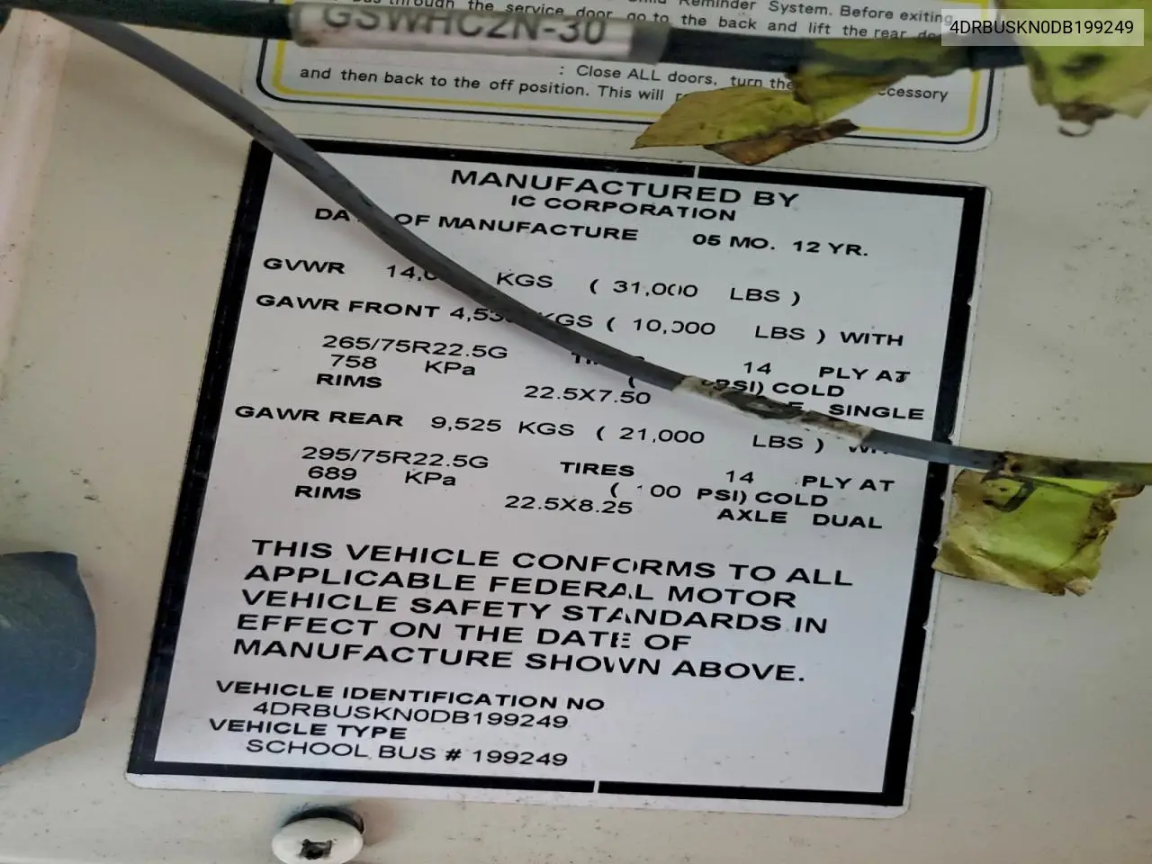 2013 Ic Corporation Ce Series School - School Bus VIN: 4DRBUSKN0DB199249 Lot: 93774625
