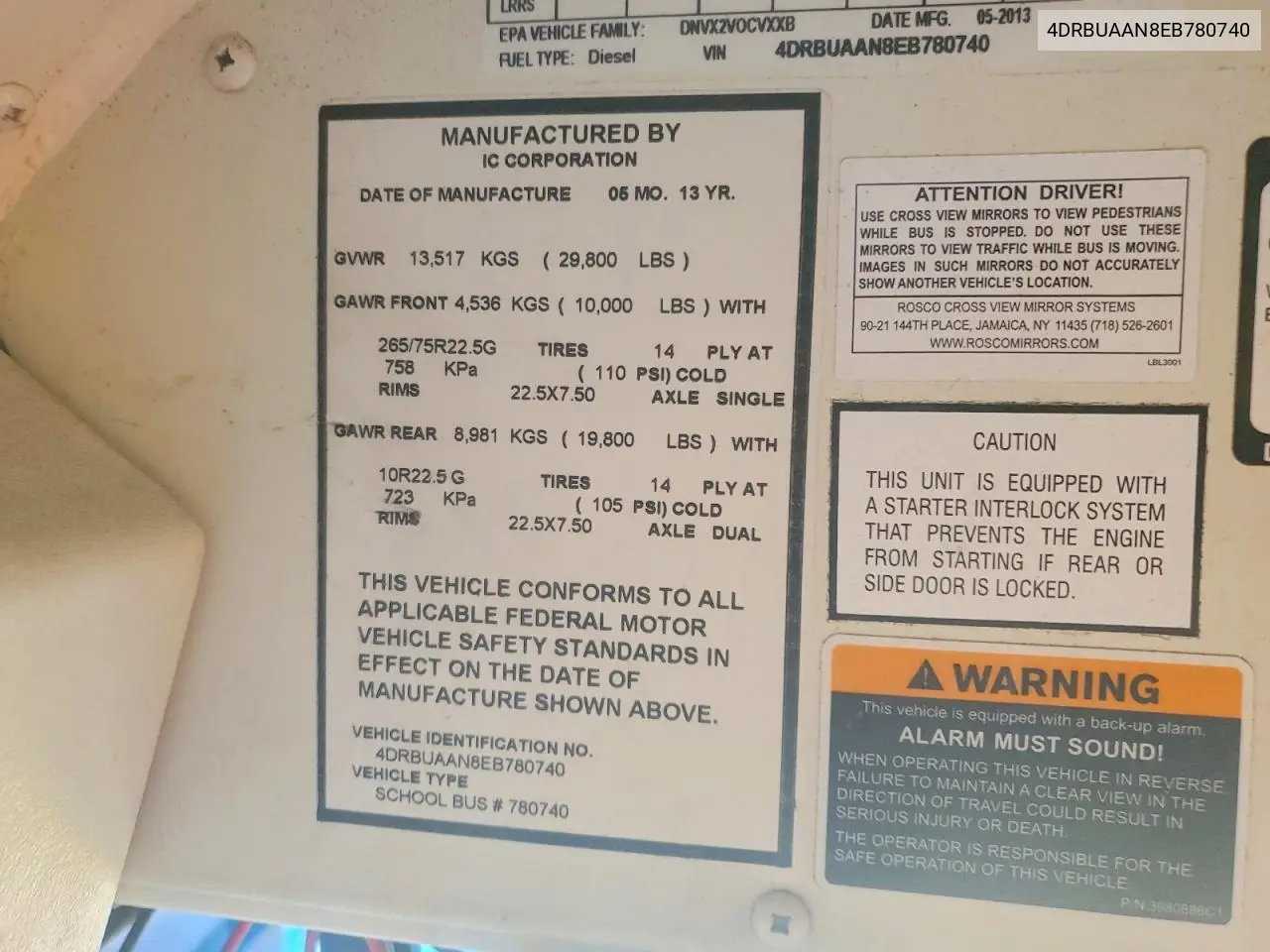 2014 Ic Corporation Ce Series School - School Bus VIN: 4DRBUAAN8EB780740 Lot: 41886196