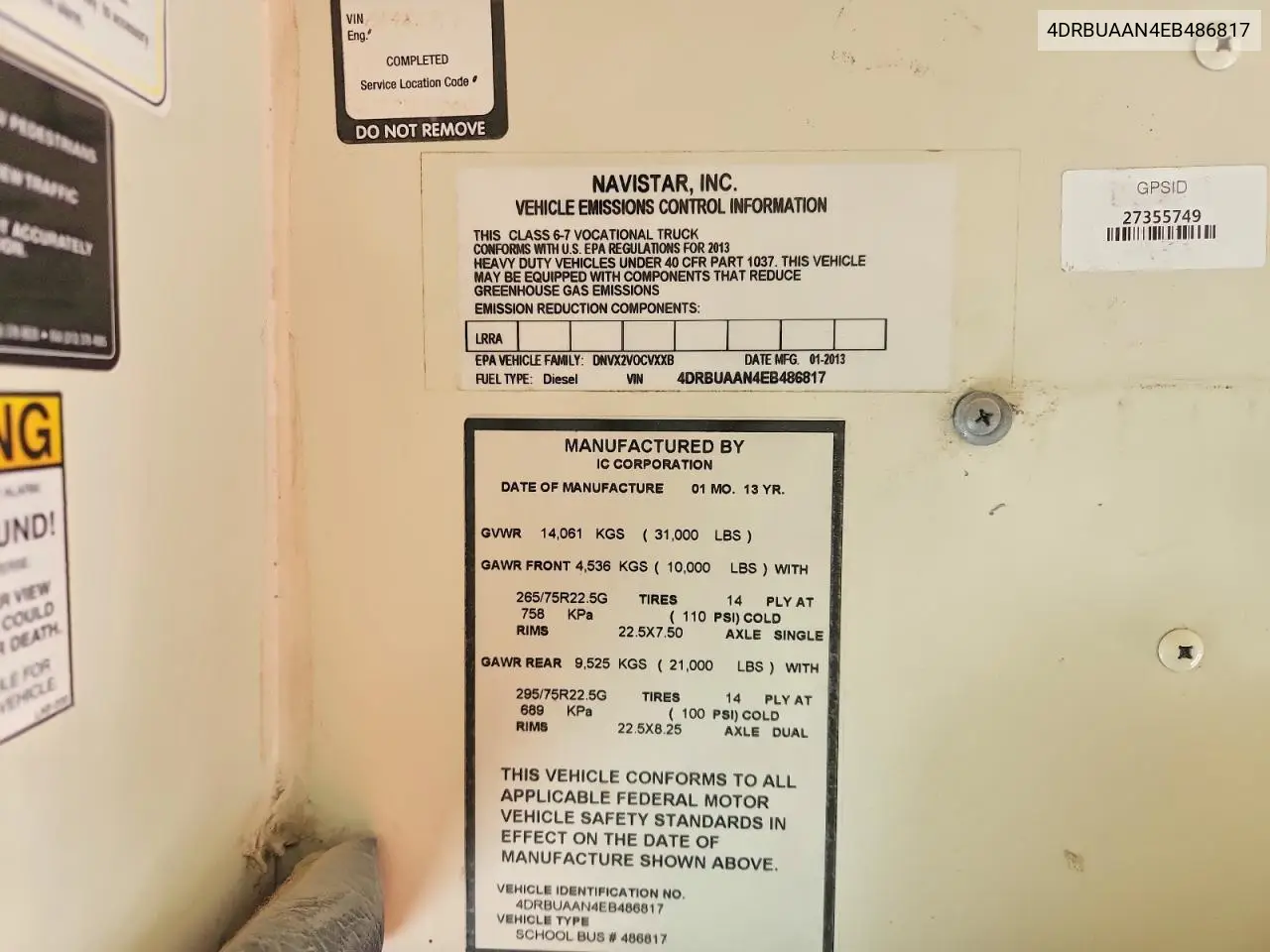 2014 Ic Corporation Ce Series School - School Bus VIN: 4DRBUAAN4EB486817 Lot: 48590136