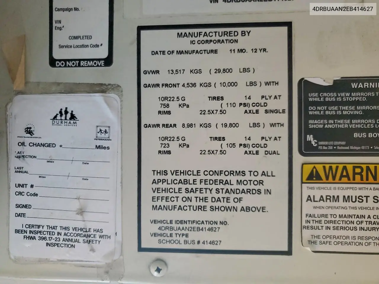 2014 Ic Bus Pb105 School Bus VIN: 4DRBUAAN2EB414627 Lot: 72409045