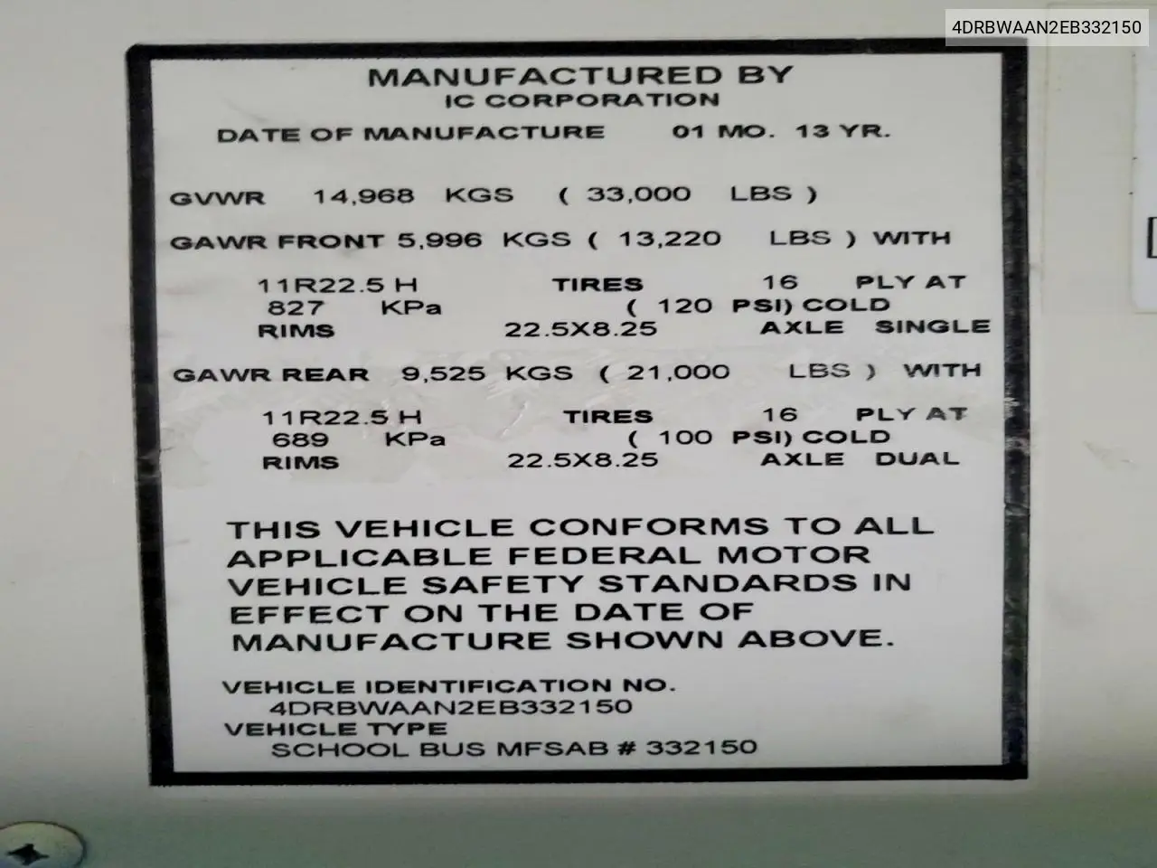 2014 Ic Corporation 3000 Re VIN: 4DRBWAAN2EB332150 Lot: 76668125
