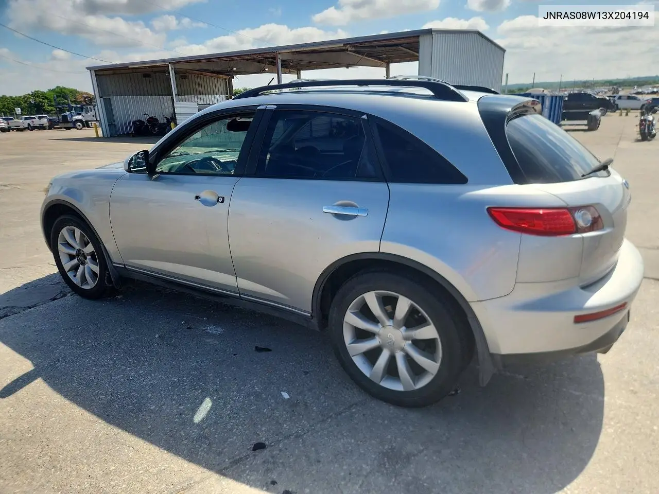 2003 Infiniti Fx35 Base VIN: JNRAS08W13X204194 Lot: 54768226