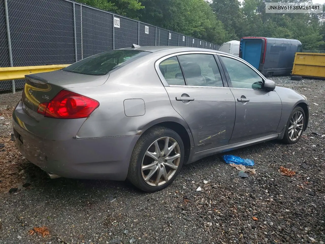 2008 Infiniti G35X VIN: JNKBV61F38M261481 Lot: 62428566