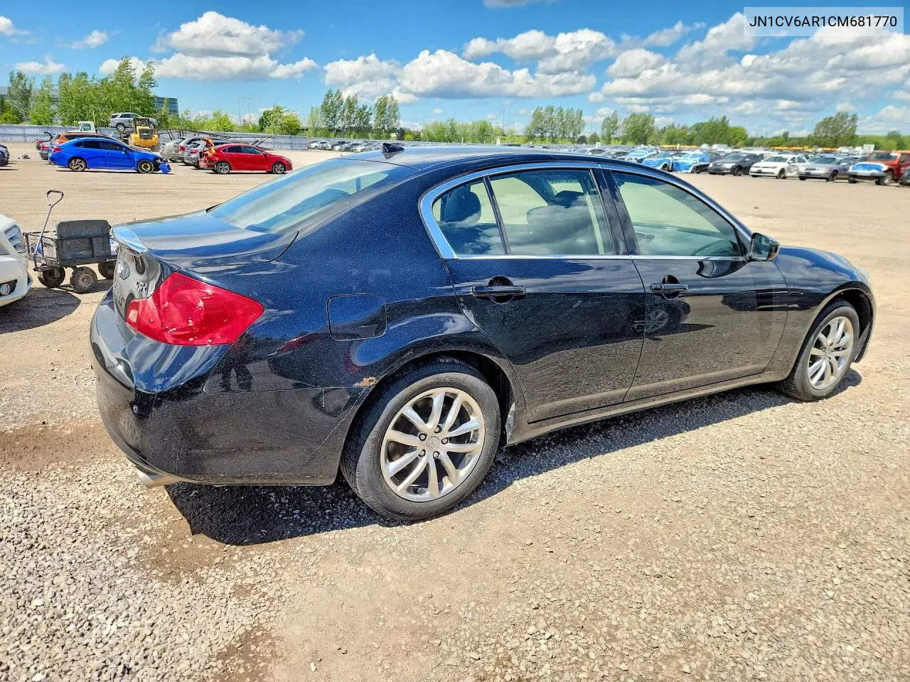 2012 Infiniti G37 Sedan X VIN: JN1CV6AR1CM681770 Lot: 57221886