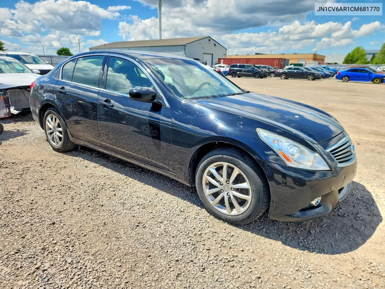 2012 Infiniti G37 Sedan X VIN: JN1CV6AR1CM681770 Lot: 57221886