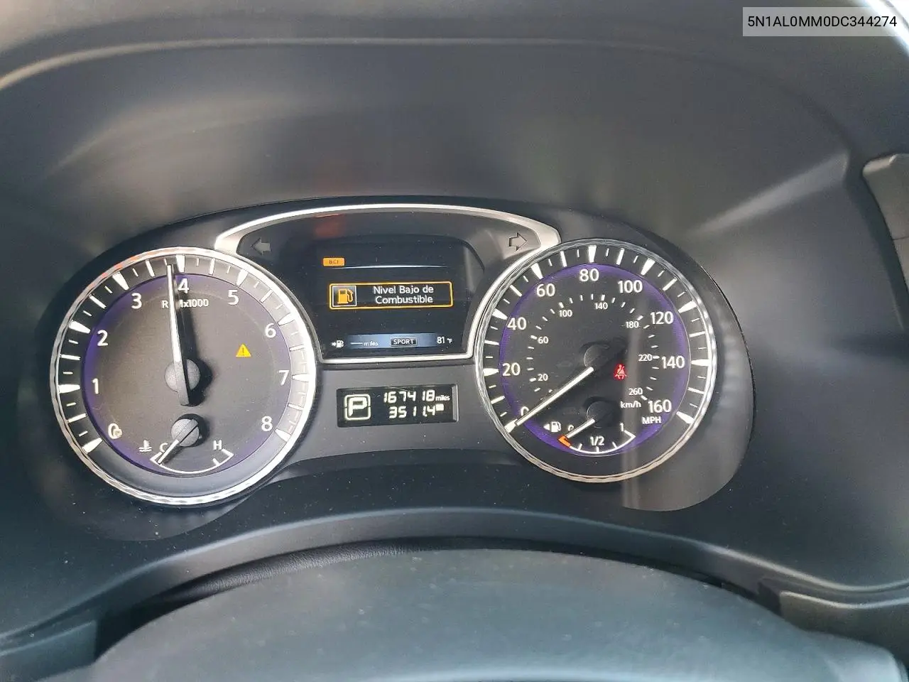 2013 Infiniti Jx35 Base VIN: 5N1AL0MM0DC344274 Lot: 51625206