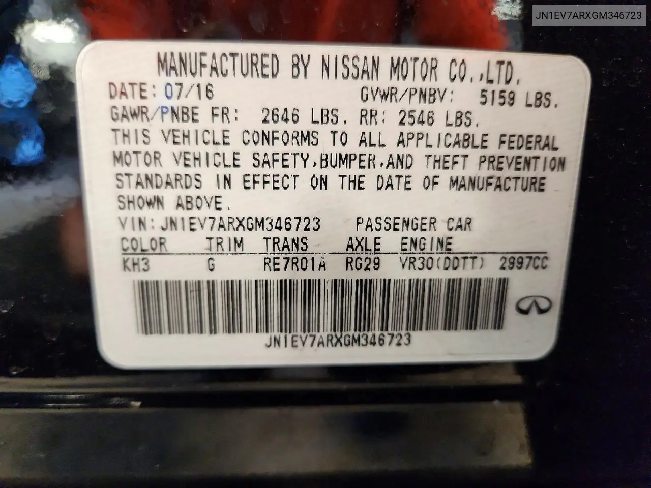 2016 Infiniti Q50 Sport VIN: JN1EV7ARXGM346723 Lot: 60378176