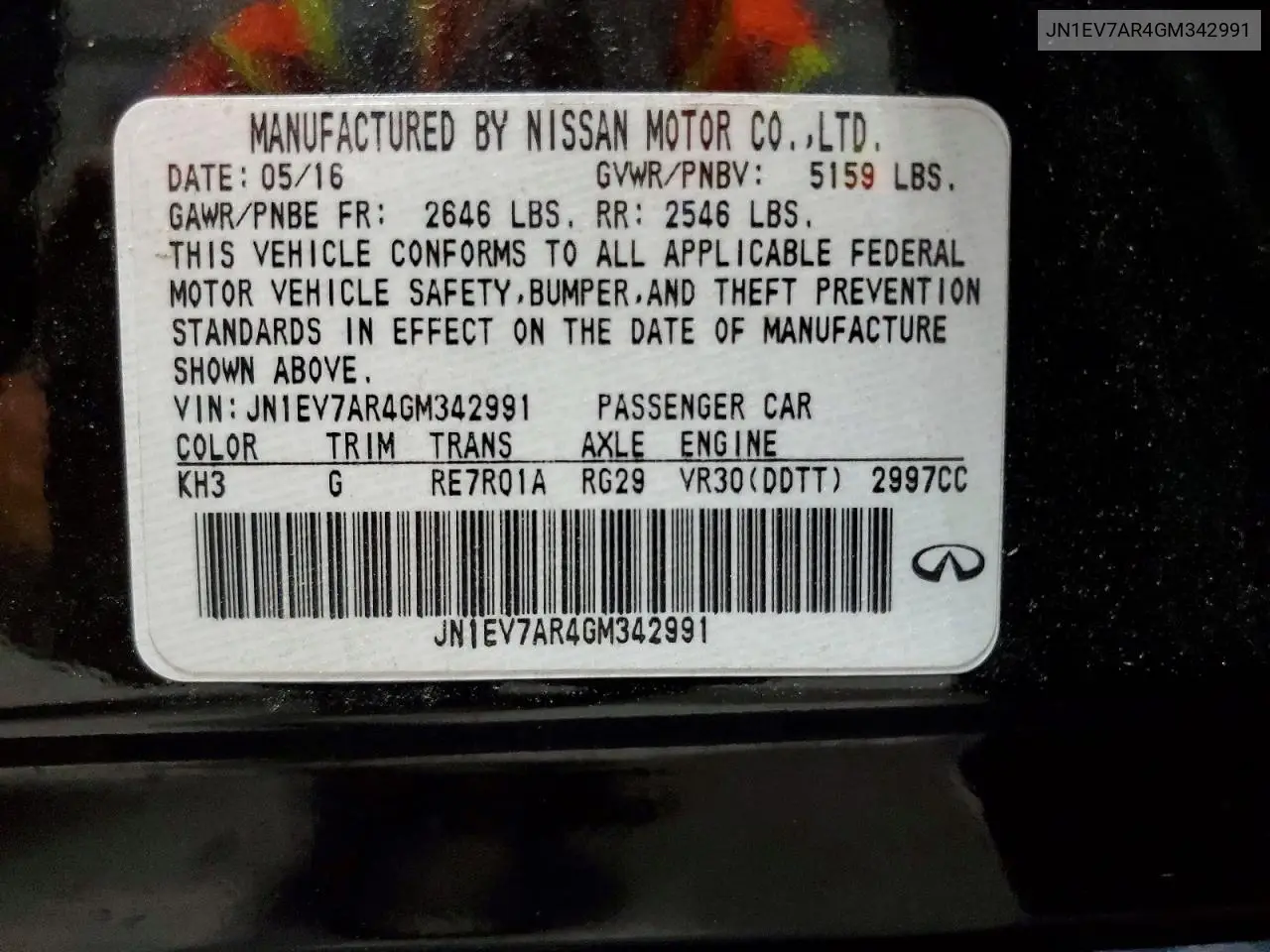 2016 Infiniti Q50 3.0T Premium VIN: JN1EV7AR4GM342991 Lot: 61038876