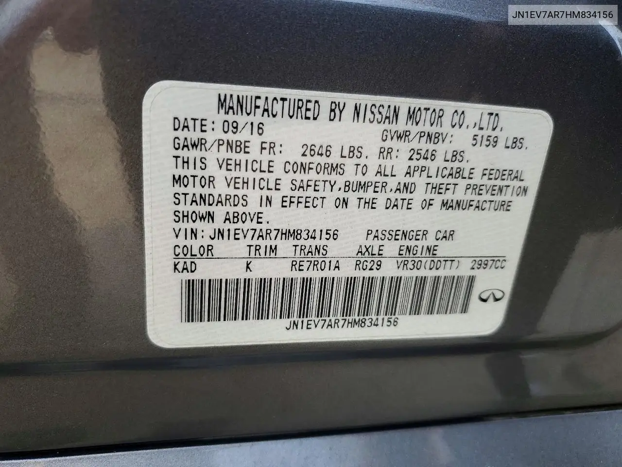 2017 Infiniti Q50 3.0T Sport VIN: JN1EV7AR7HM834156 Lot: 60760246