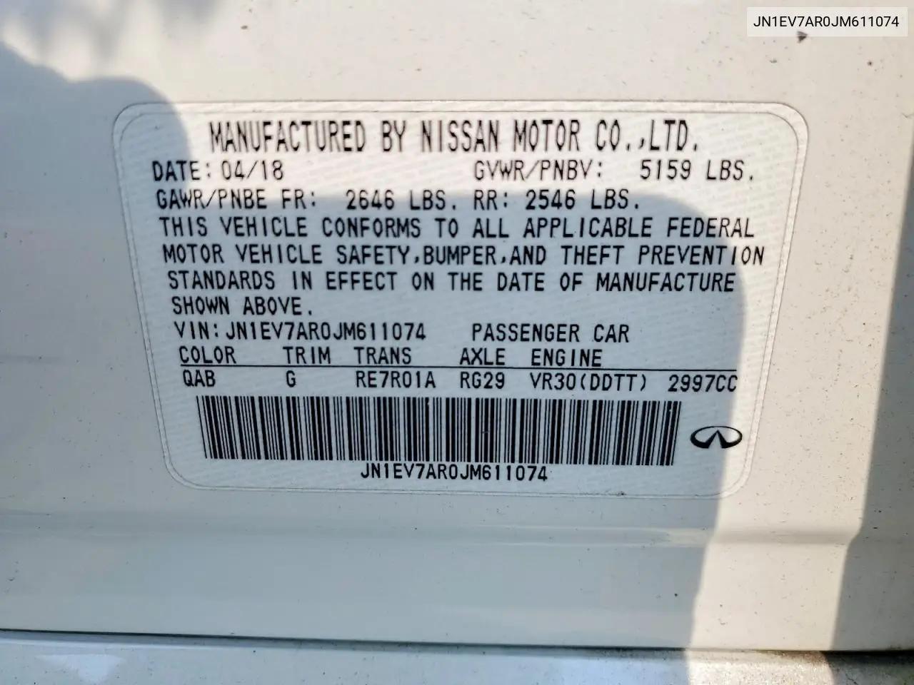 2018 Infiniti Q50 3.0T Luxe VIN: JN1EV7AR0JM611074 Lot: 60068746
