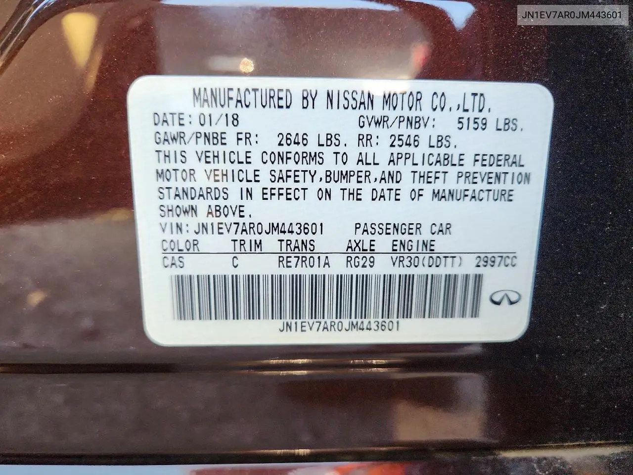 2018 Infiniti Q50 3.0T Luxe VIN: JN1EV7AR0JM443601 Lot: 60783886