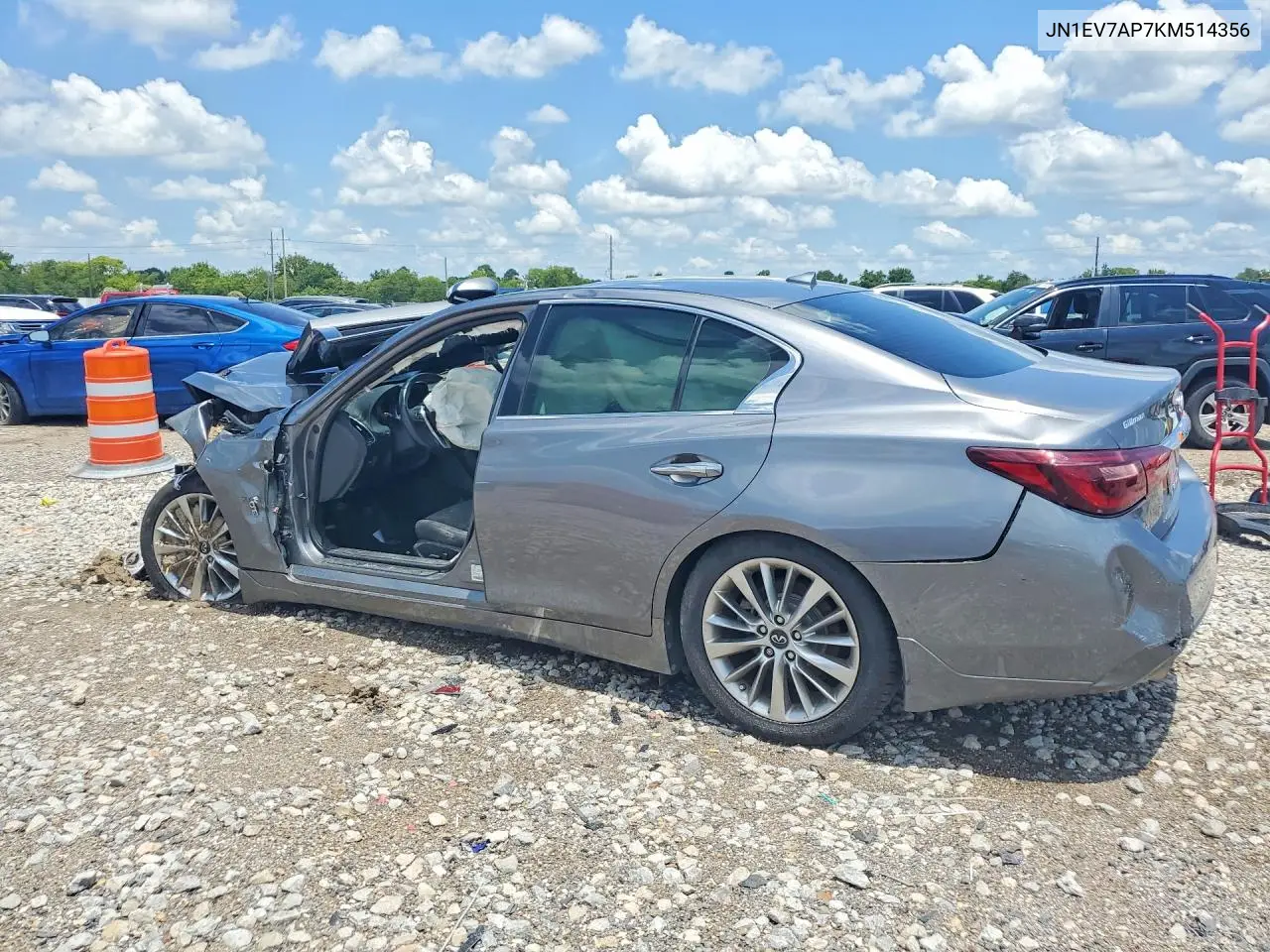 2019 Infiniti Q50 3.0T Luxe VIN: JN1EV7AP7KM514356 Lot: 59874476