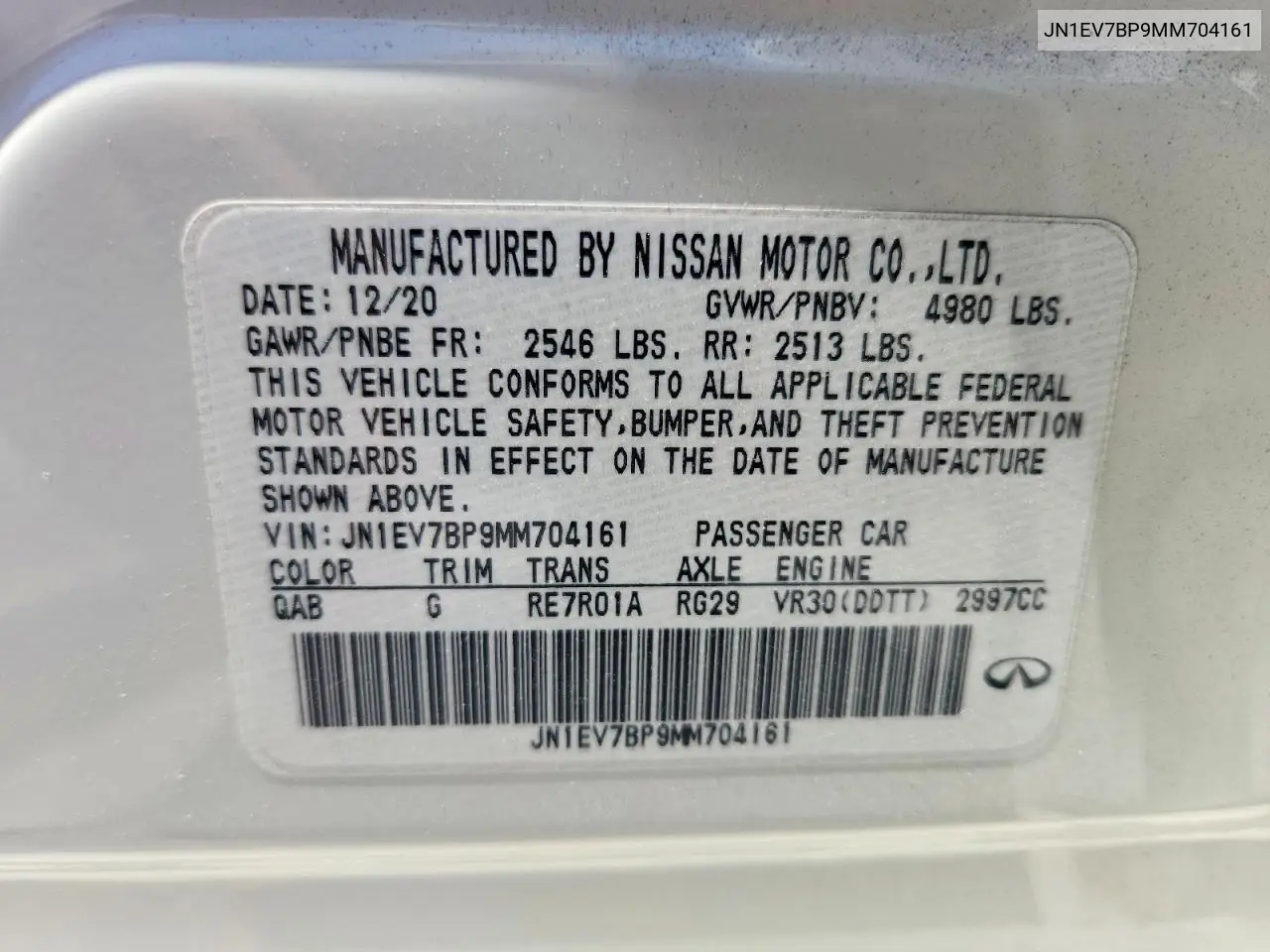 2021 Infiniti Q50 Luxe VIN: JN1EV7BP9MM704161 Lot: 56981126