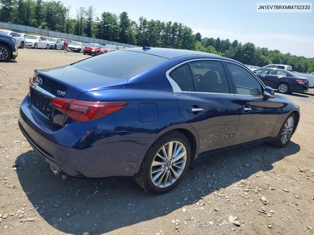 2021 Infiniti Q50 Luxe VIN: JN1EV7BRXMM752320 Lot: 60407326