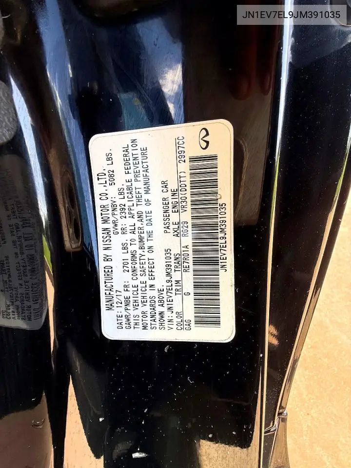 2018 Infiniti Q60 3.0T Luxe VIN: JN1EV7EL9JM391035 Lot: 62343106