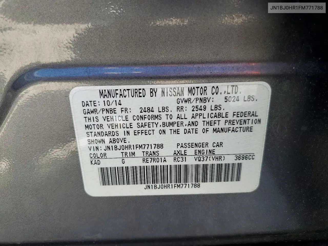 2015 Infiniti Qx50 Journey VIN: JN1BJ0HR1FM771788 Lot: 55417236
