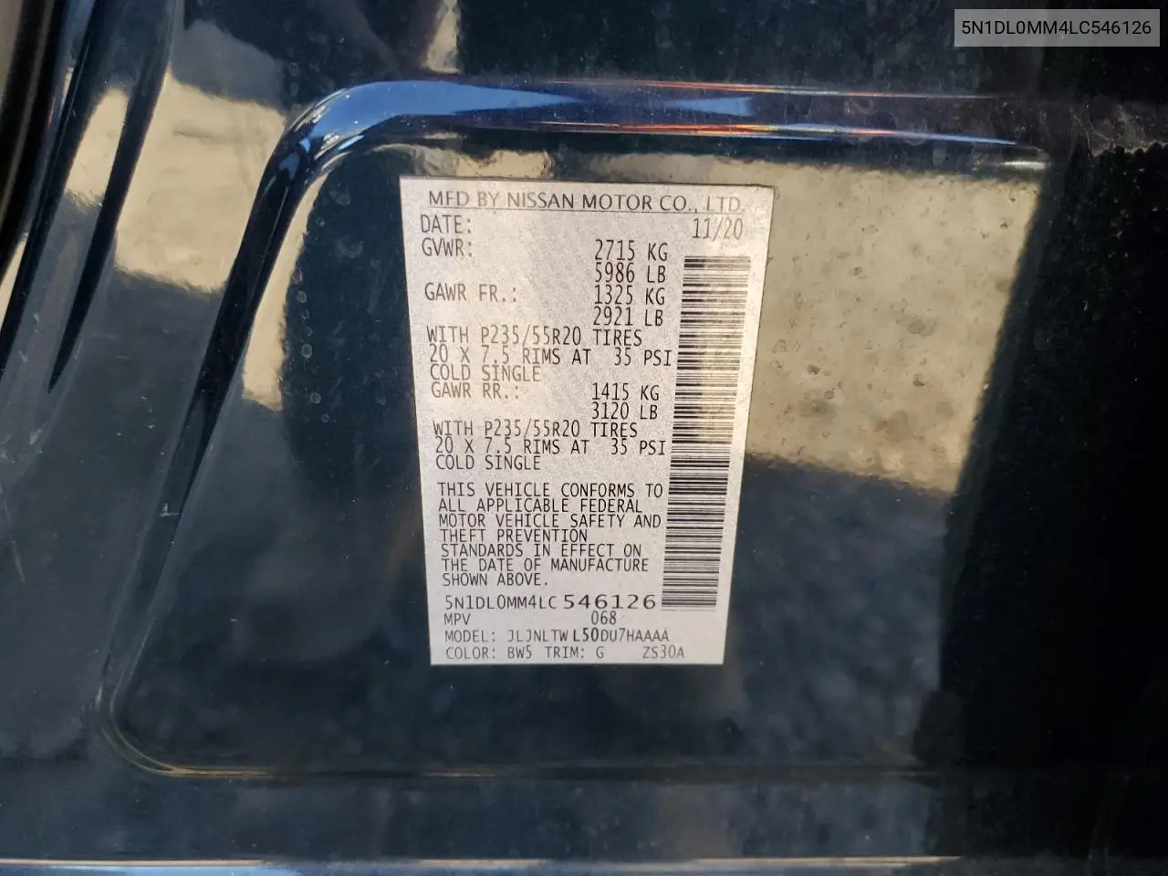 5N1DL0MM4LC546126 2020 Infiniti Qx60 Luxe