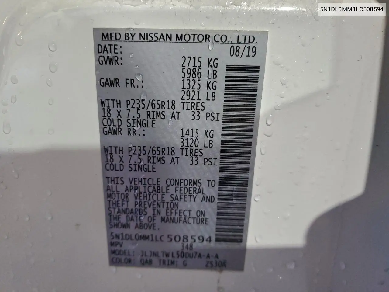 5N1DL0MM1LC508594 2020 Infiniti Qx60 Luxe