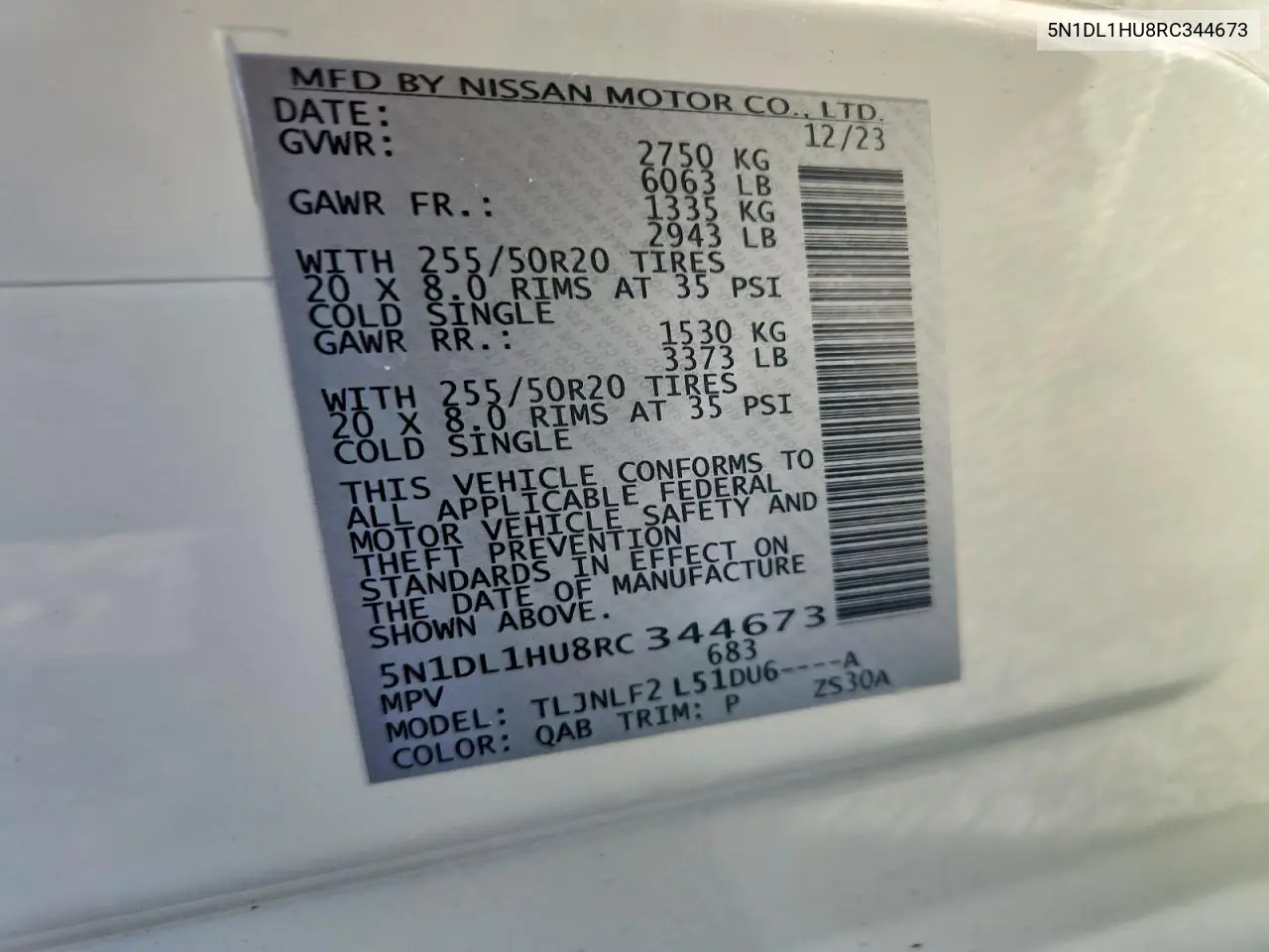 2024 Infiniti Qx60 Autograph VIN: 5N1DL1HU8RC344673 Lot: 60885206