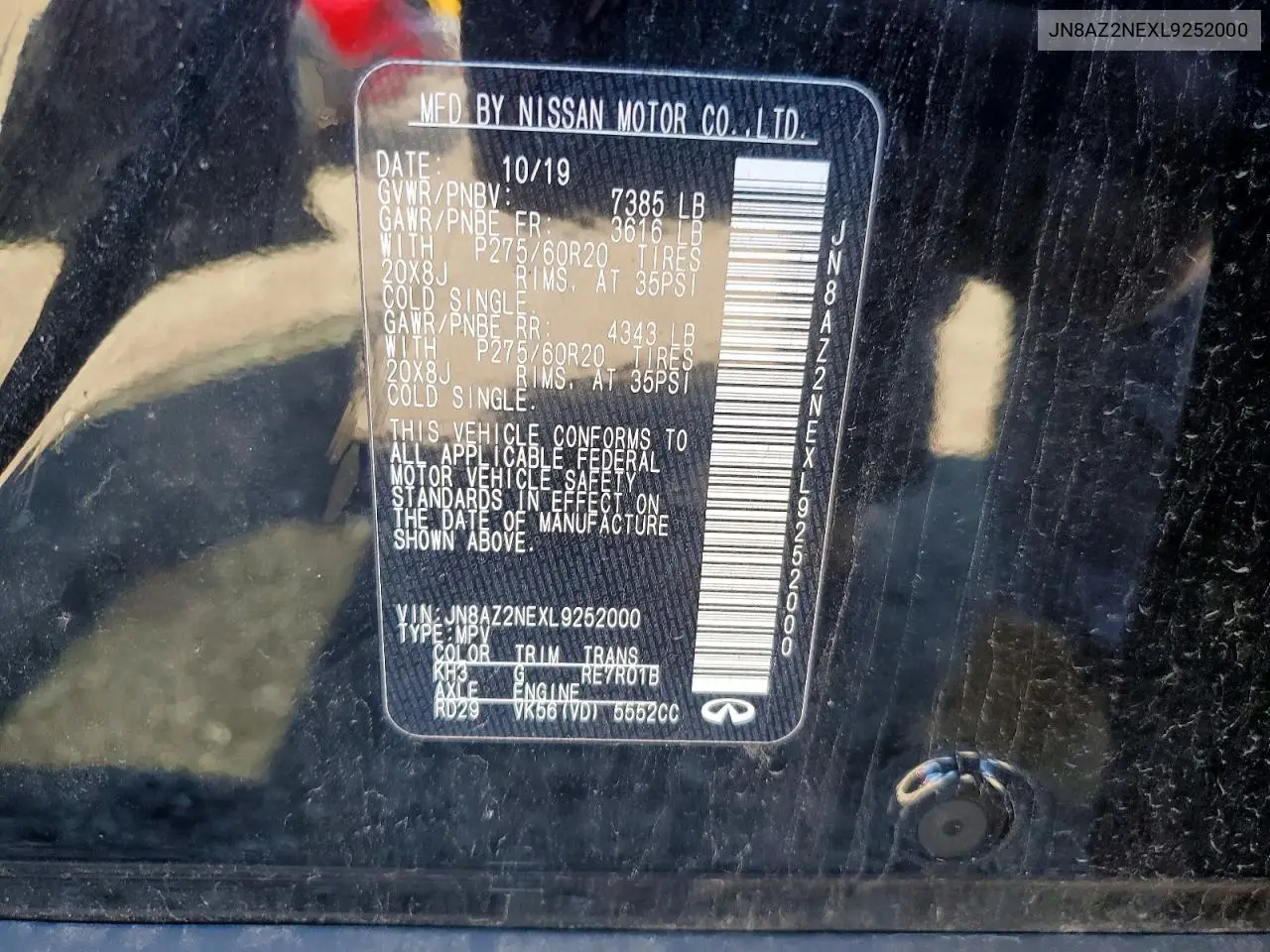 2020 Infiniti Qx80 Luxe VIN: JN8AZ2NEXL9252000 Lot: 57925186