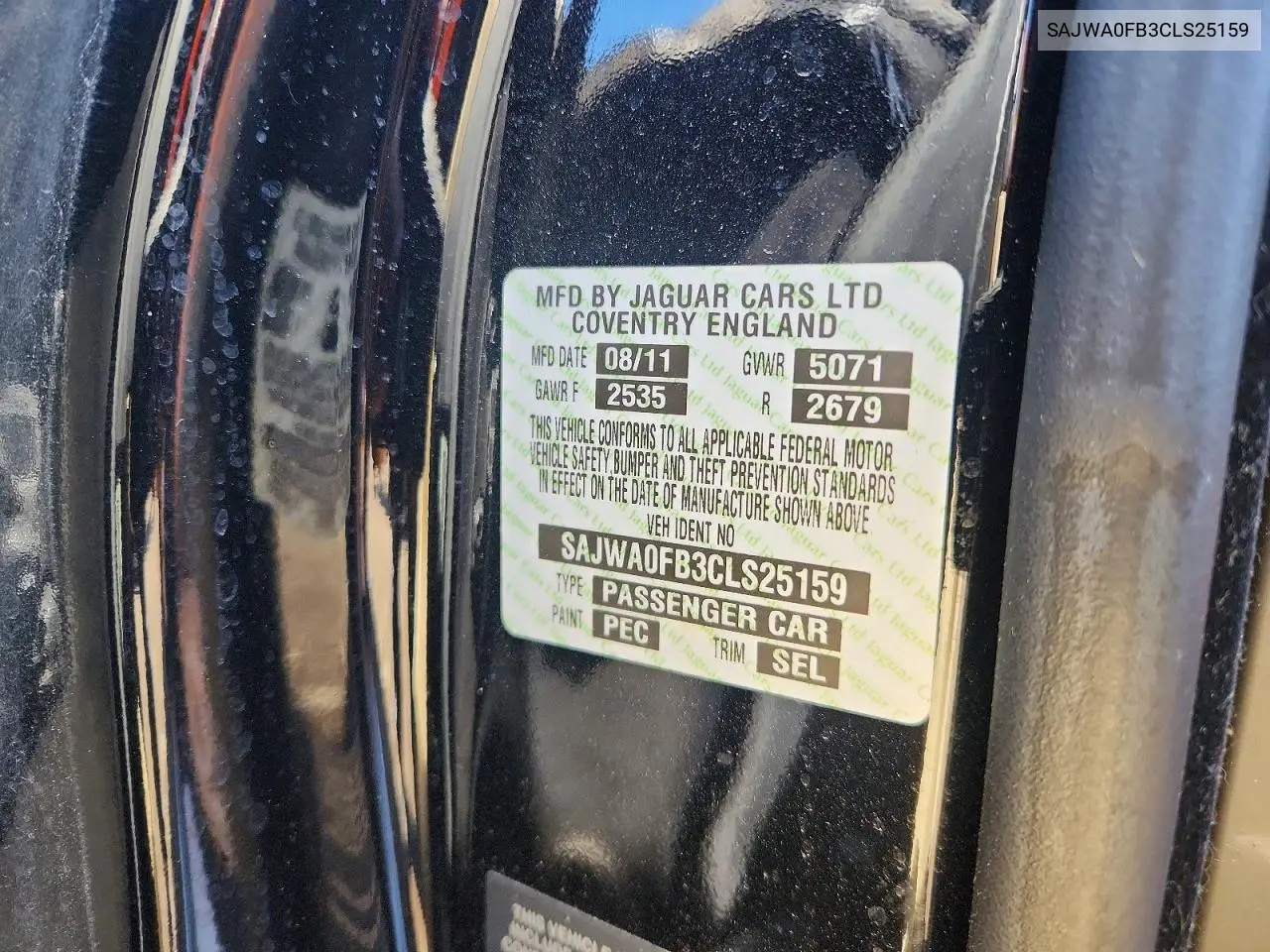 2012 Jaguar Xf VIN: SAJWA0FB3CLS25159 Lot: 47250996
