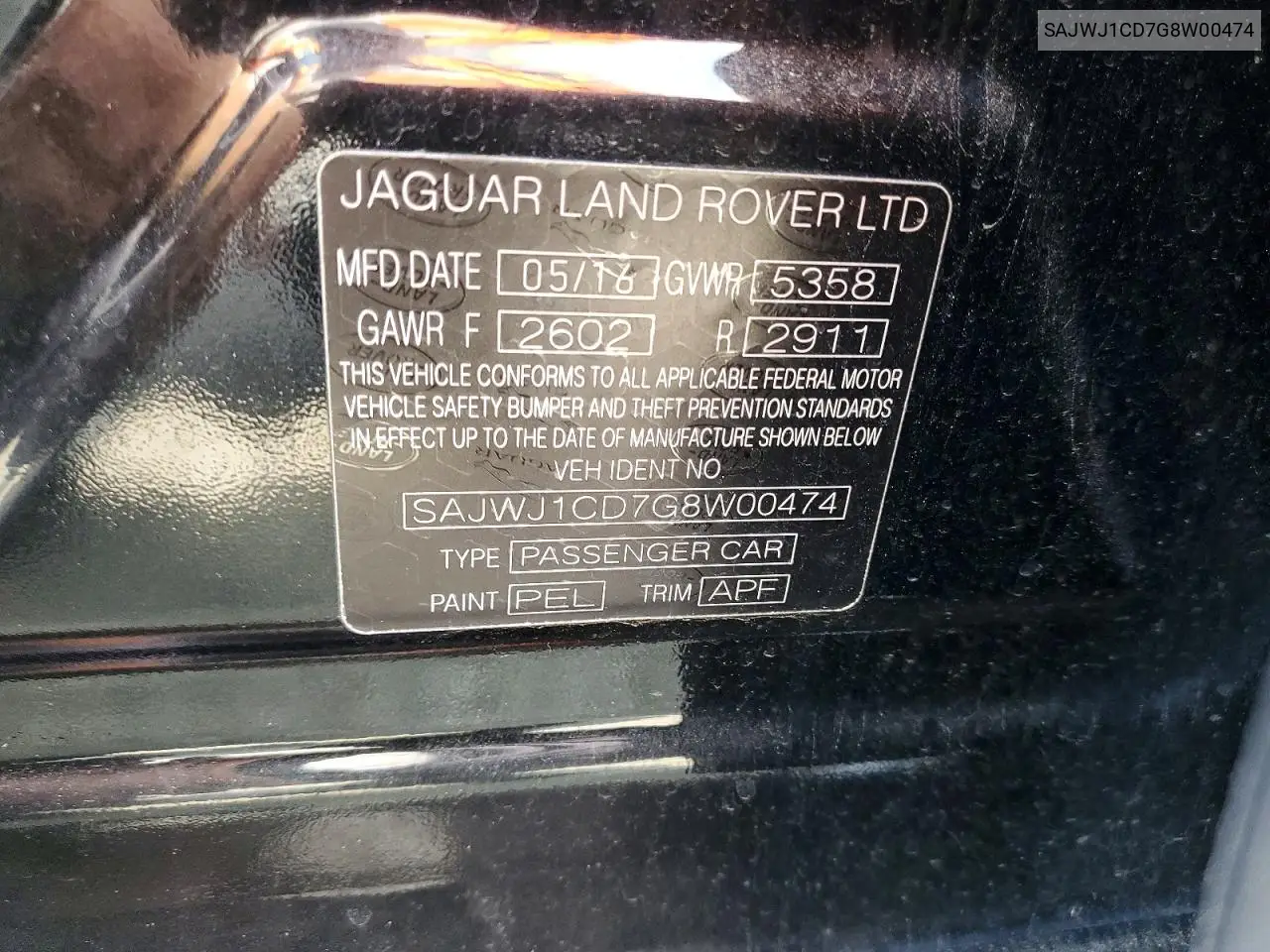 2016 Jaguar Xj VIN: SAJWJ1CD7G8W00474 Lot: 54659516