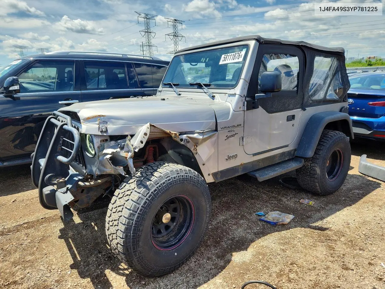 2000 Jeep Wrangler / Tj Sport VIN: 1J4FA49S3YP781225 Lot: 58111876
