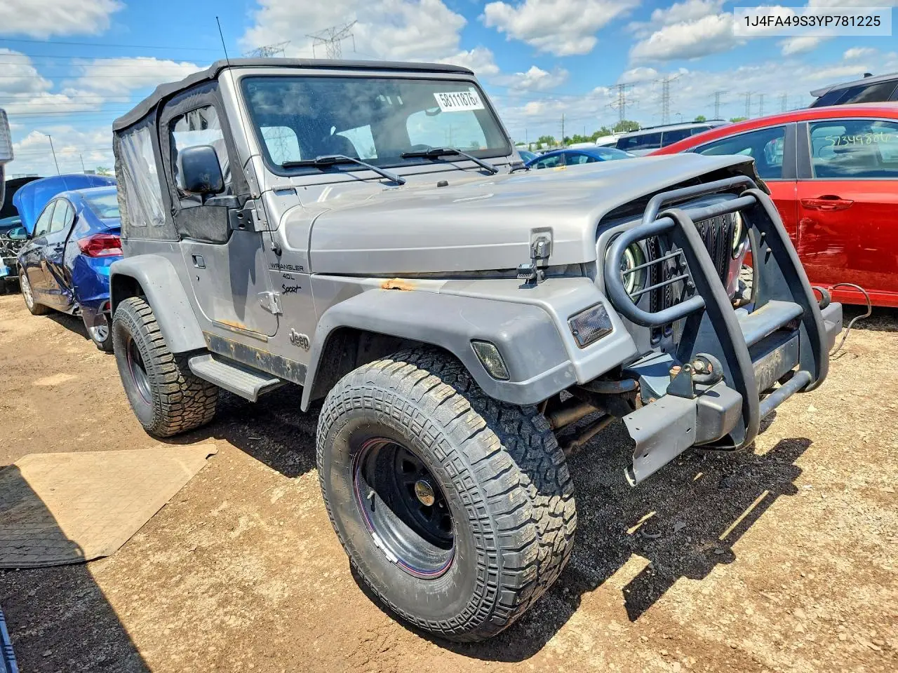 2000 Jeep Wrangler / Tj Sport VIN: 1J4FA49S3YP781225 Lot: 58111876