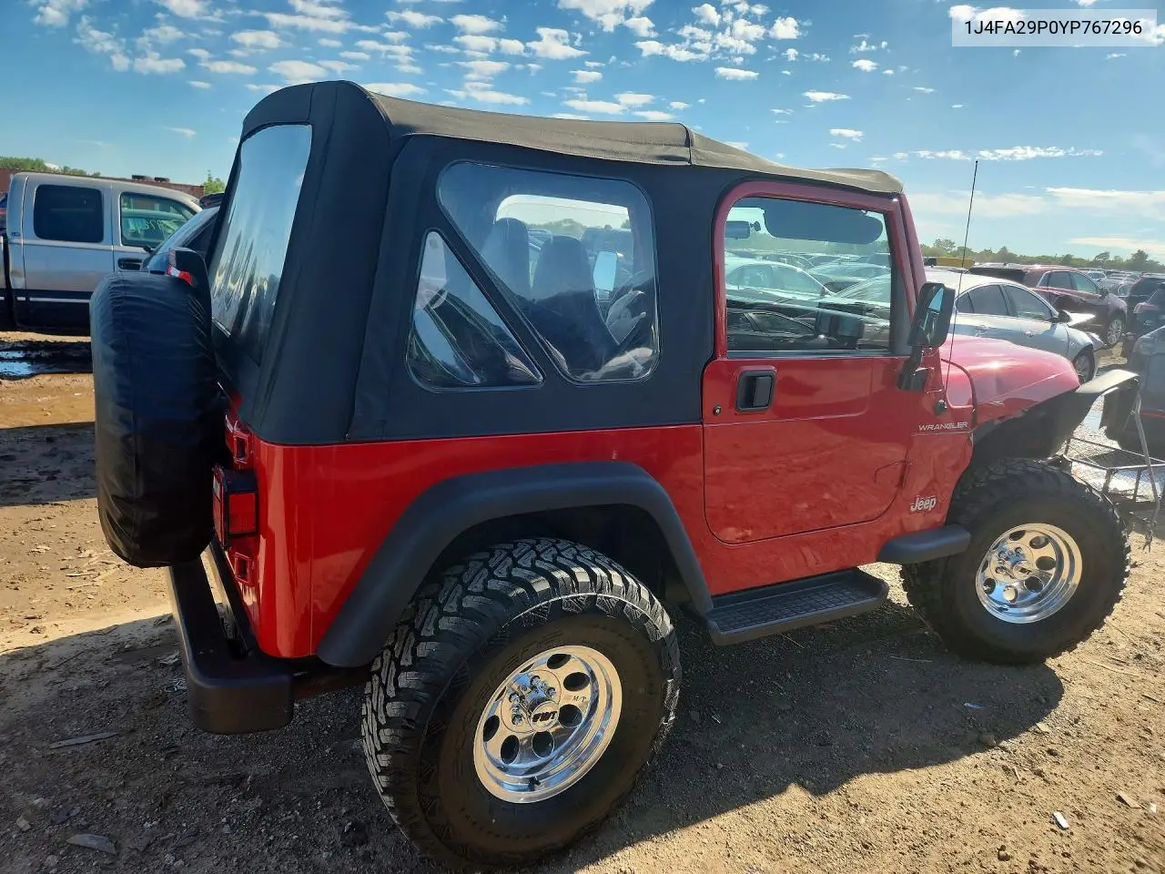 2000 Jeep Wrangler / Tj Se VIN: 1J4FA29P0YP767296 Lot: 58324596