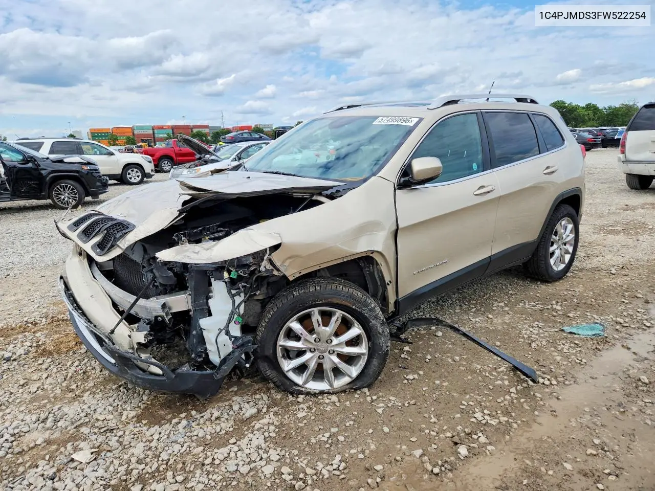 2015 Jeep Cherokee Limited VIN: 1C4PJMDS3FW522254 Lot: 57499896