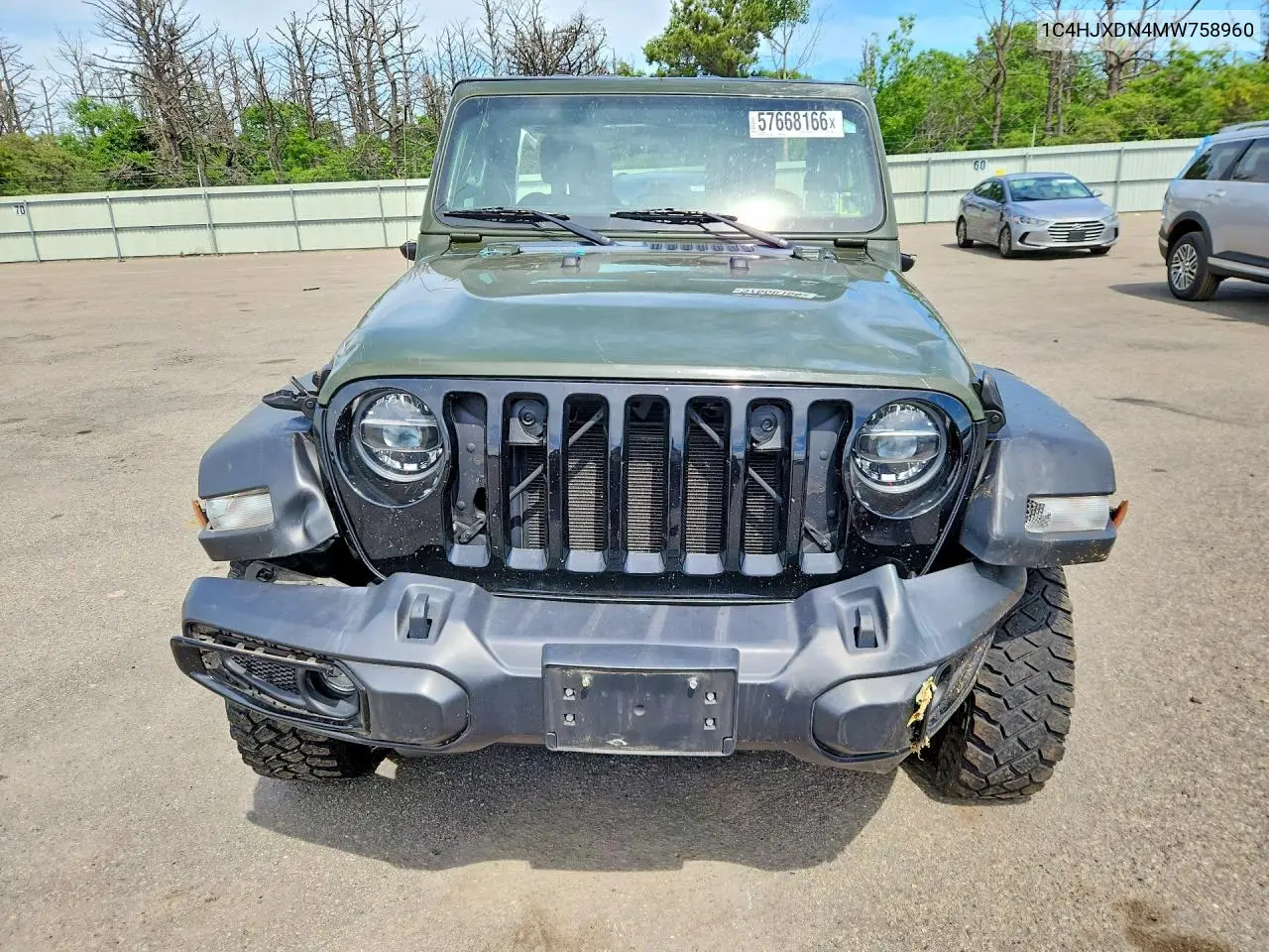 2021 Jeep Wrangler Unlimited Sport VIN: 1C4HJXDN4MW758960 Lot: 57668166