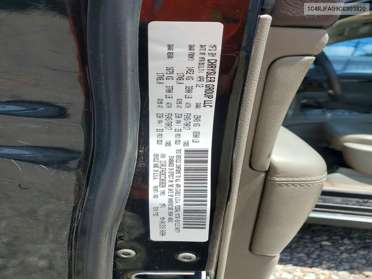 2012 Jeep Grand Cherokee Laredo VIN: 1C4RJFAG9CC303820 Lot: 60040776
