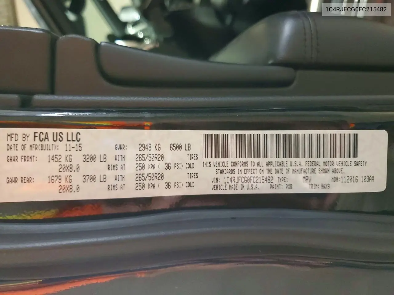 2015 Jeep Grand Cherokee Overland VIN: 1C4RJFCG0FC215482 Lot: 62019226