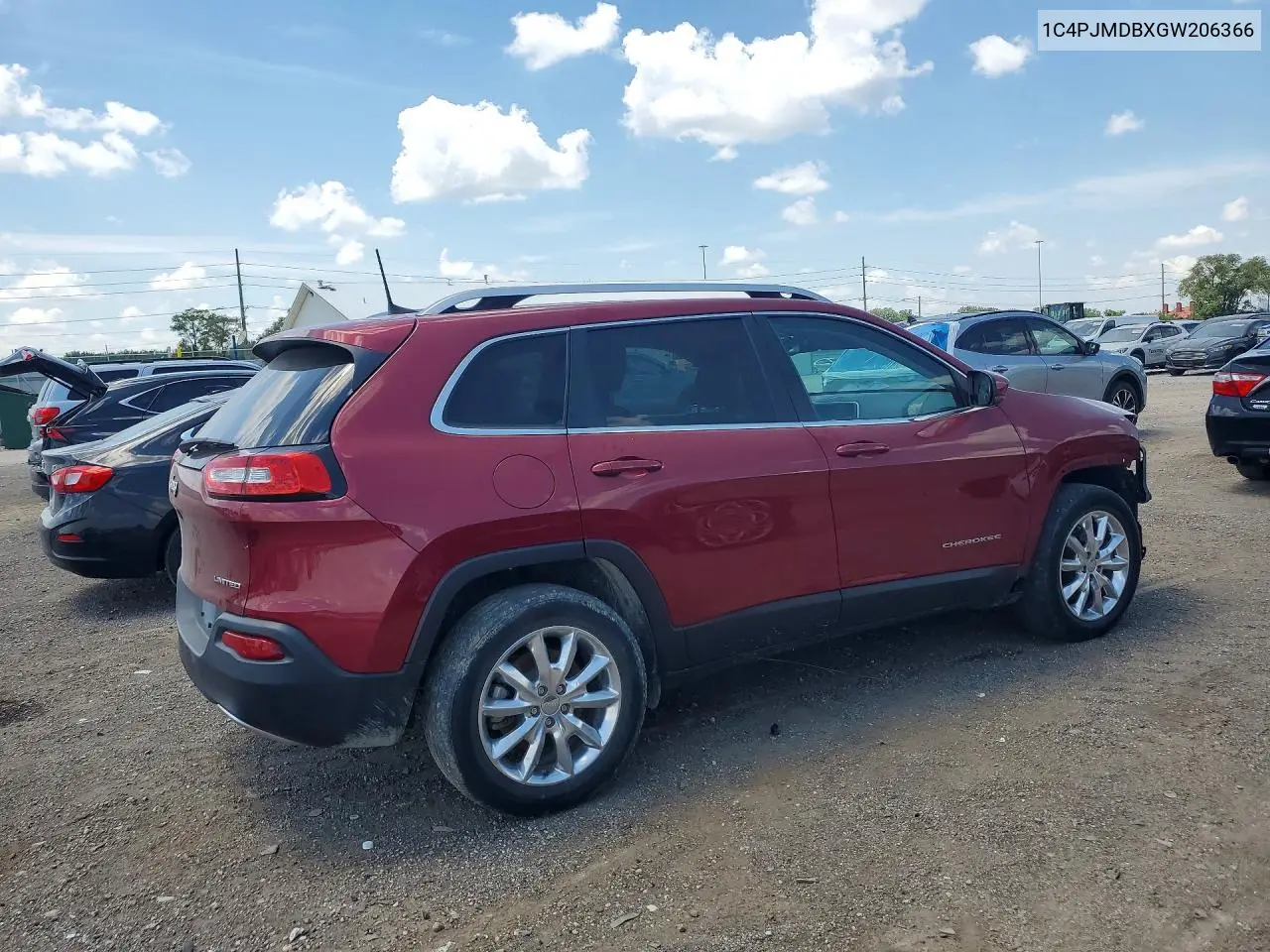 2016 Jeep Cherokee Limited VIN: 1C4PJMDBXGW206366 Lot: 59899996