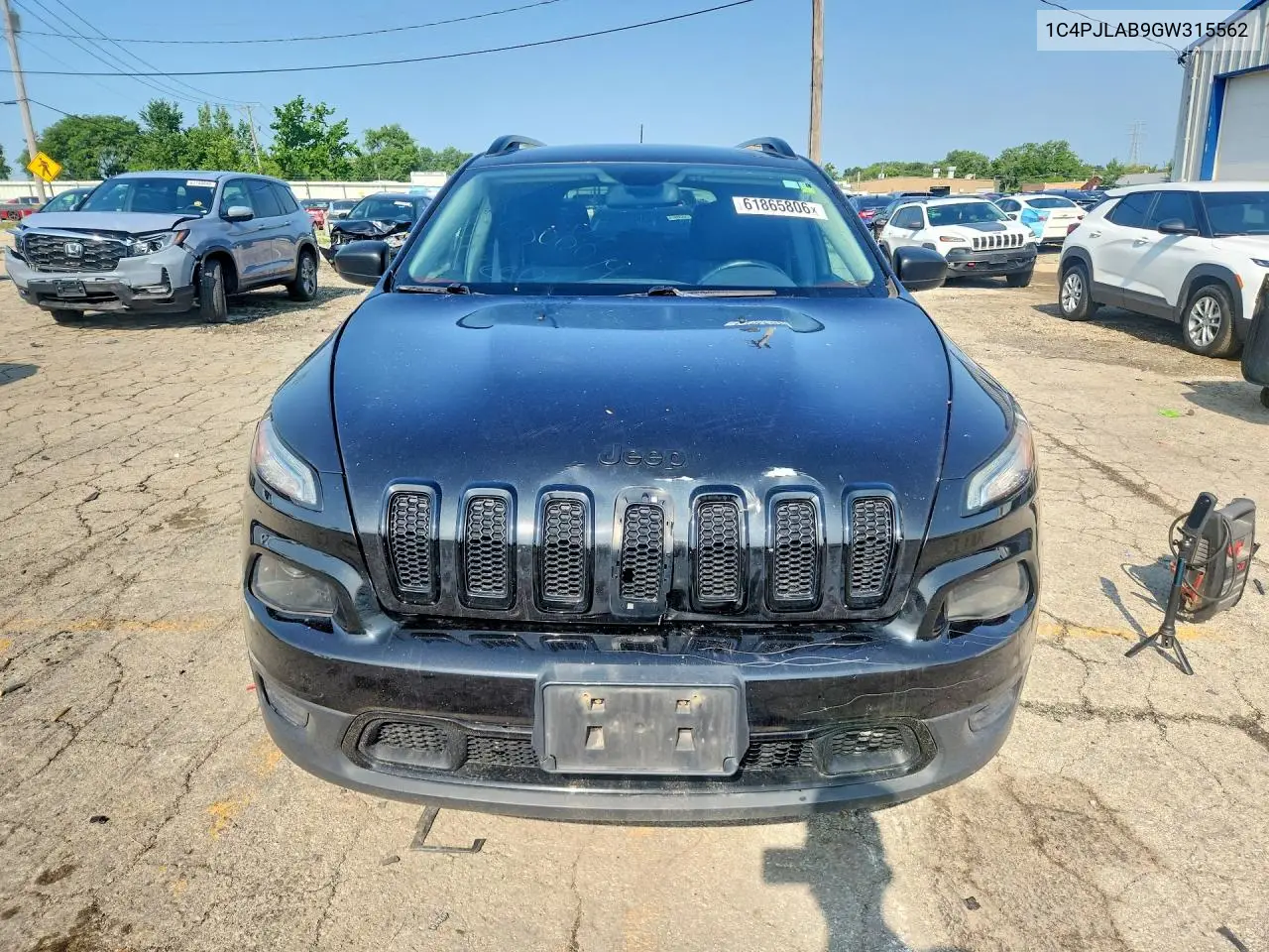 2016 Jeep Cherokee Sport VIN: 1C4PJLAB9GW315562 Lot: 61865806
