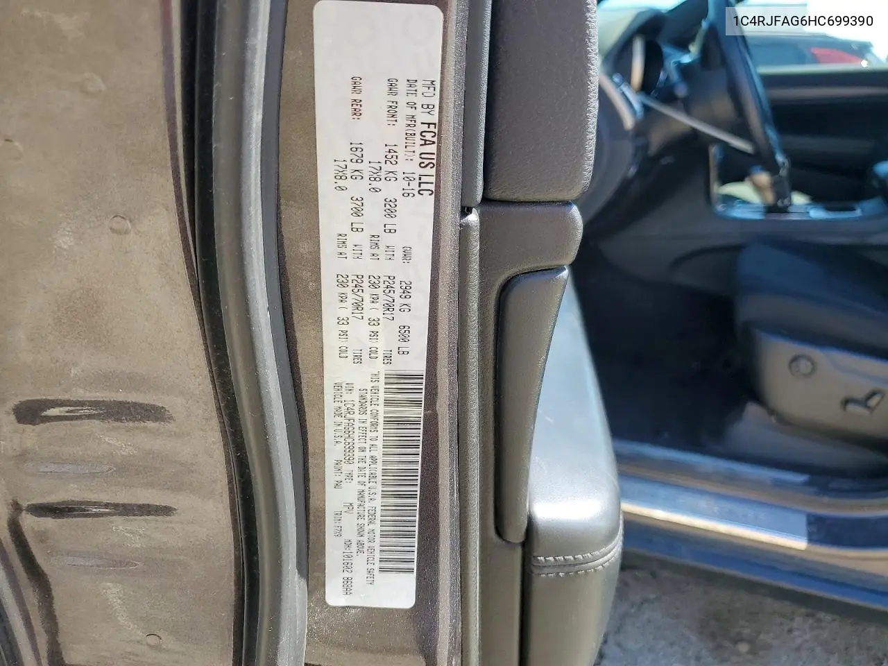 2017 Jeep Grand Cherokee Laredo VIN: 1C4RJFAG6HC699390 Lot: 58068816