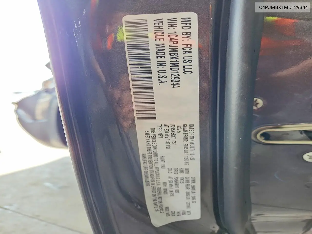 2021 Jeep Cherokee Trailhawk VIN: 1C4PJMBX1MD129344 Lot: 61948046