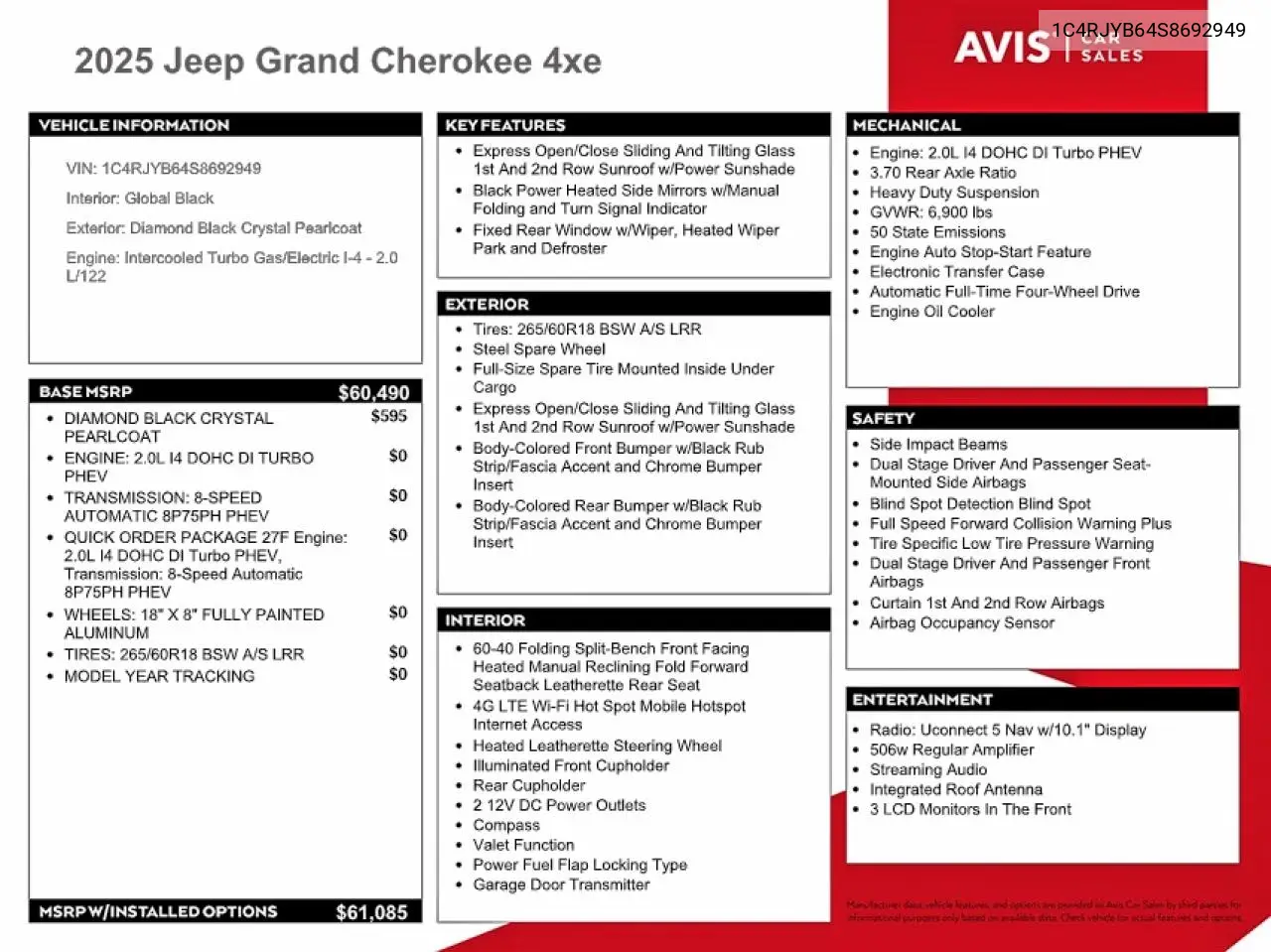 2025 Jeep Grand Cherokee 4Xe VIN: 1C4RJYB64S8692949 Lot: 58419046
