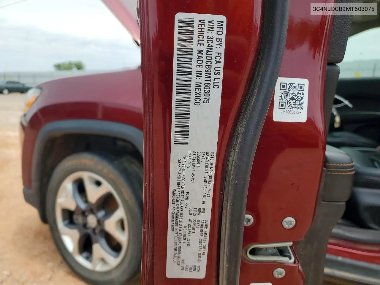 2021 Jeep Compass Limited VIN: 3C4NJDCB9MT603075 Lot: 58546206