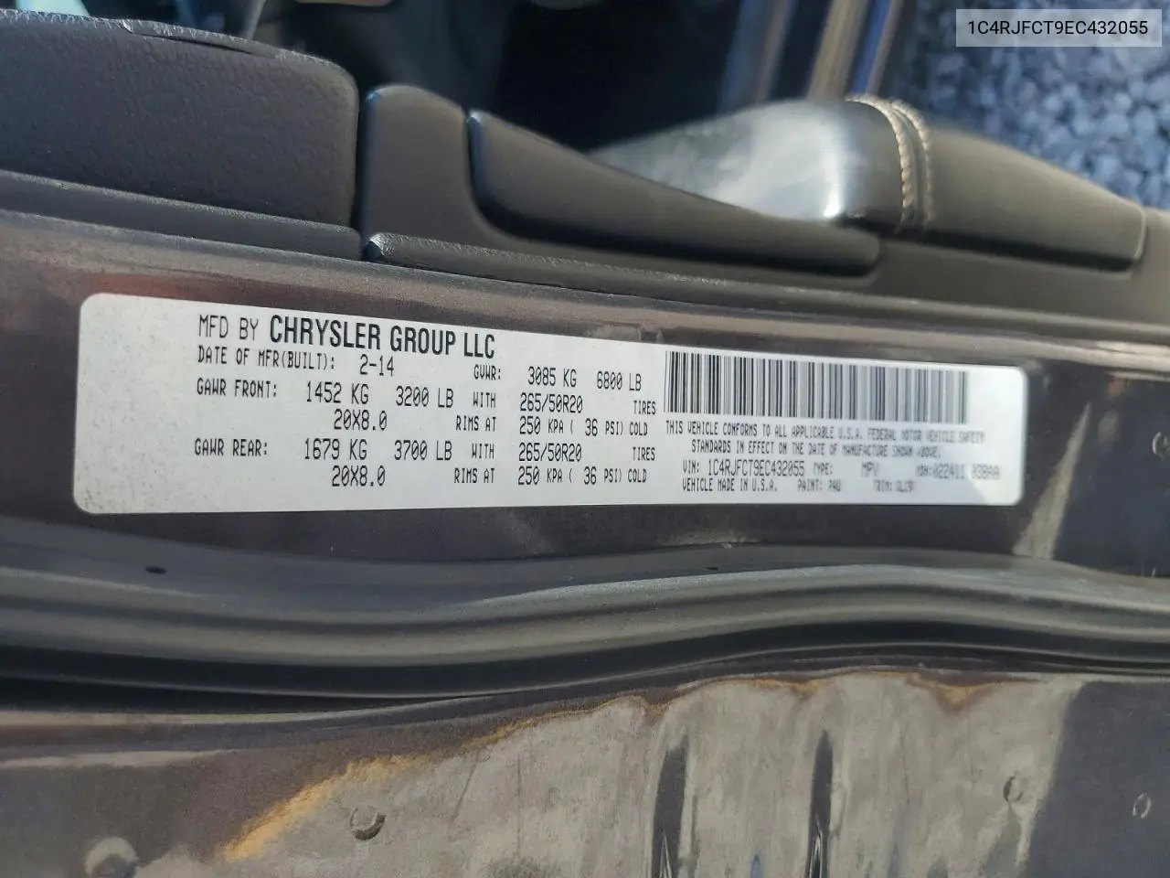 2014 Jeep Grand Cherokee Overland VIN: 1C4RJFCT9EC432055 Lot: 61428356