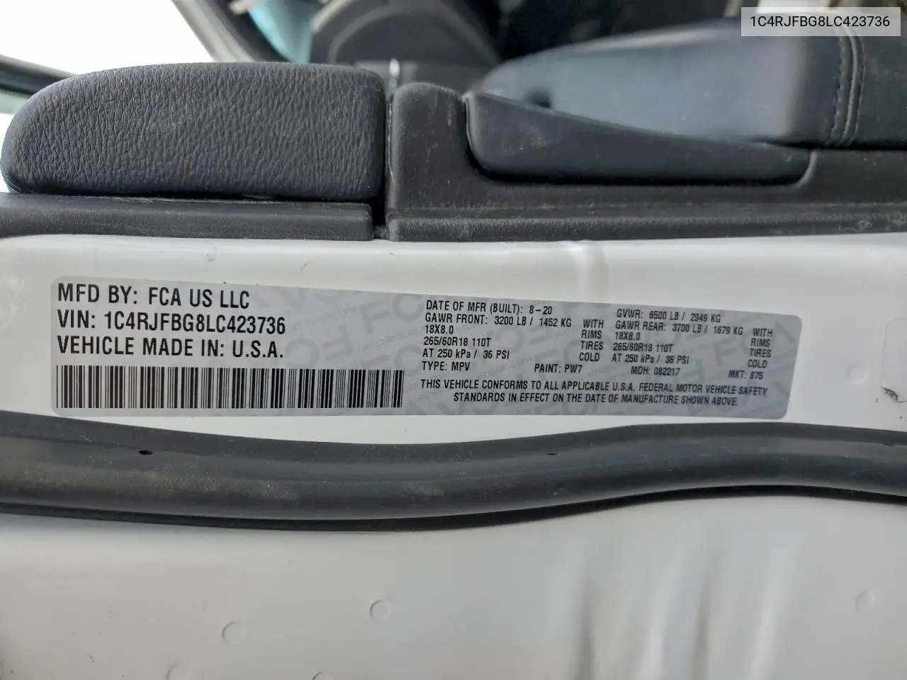1C4RJFBG8LC423736 2020 Jeep Grand Cherokee Limited