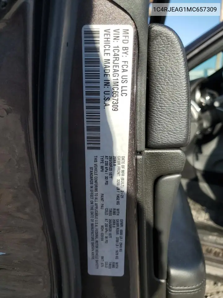 1C4RJEAG1MC657309 2021 Jeep Grand Cherokee Laredo