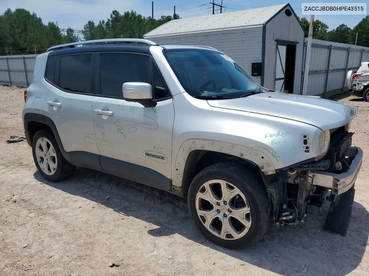 2017 Jeep Renegade Limited VIN: ZACCJBDB0HPE43515 Lot: 56339216