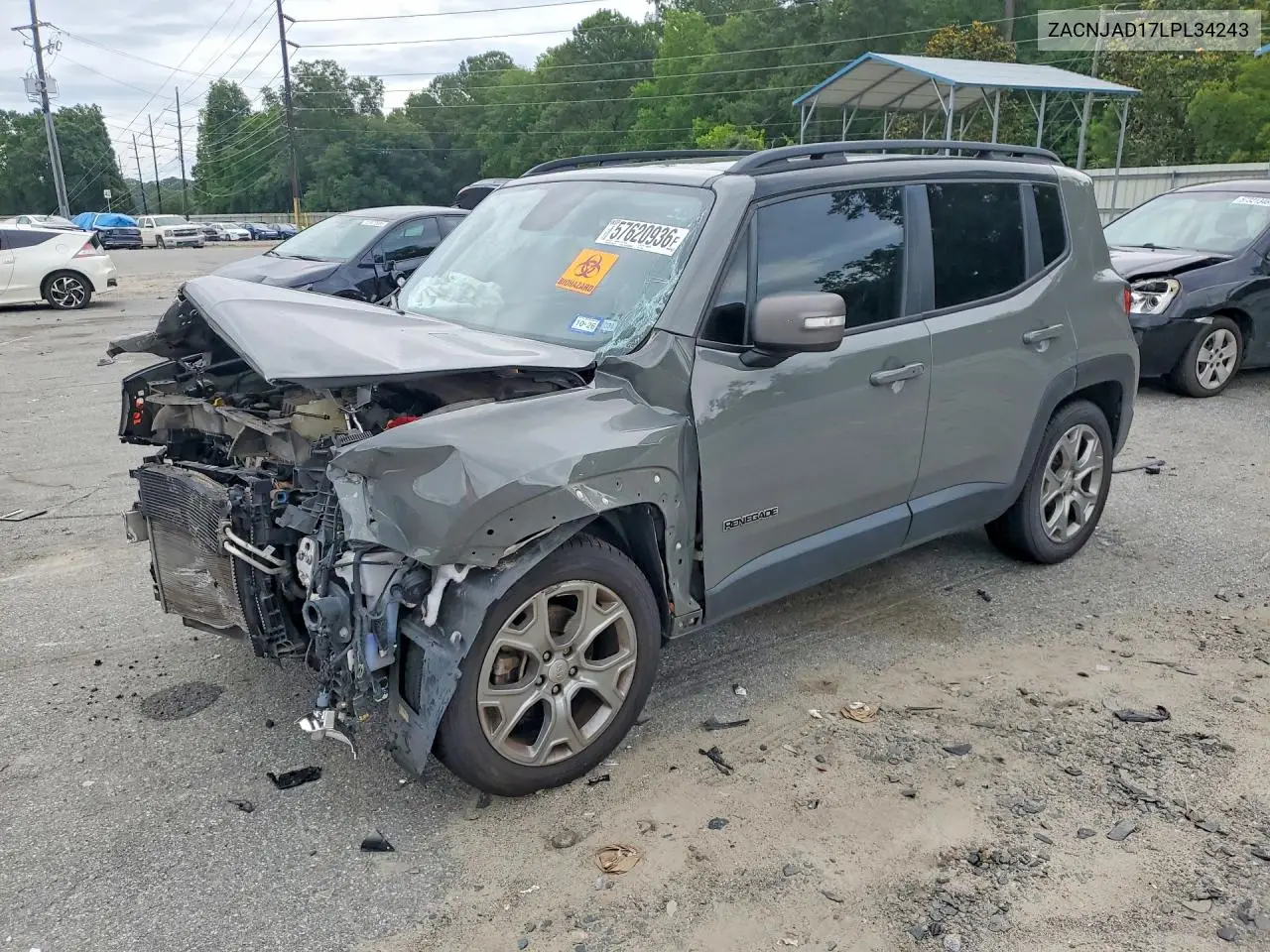 2020 Jeep Renegade Limited VIN: ZACNJAD17LPL34243 Lot: 57620936