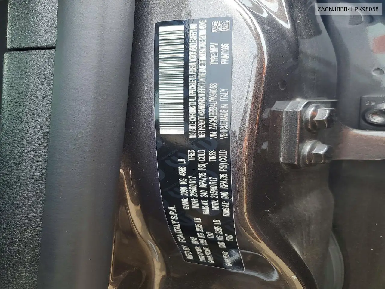 2020 Jeep Renegade Latitude VIN: ZACNJBBB4LPK98058 Lot: 60219116
