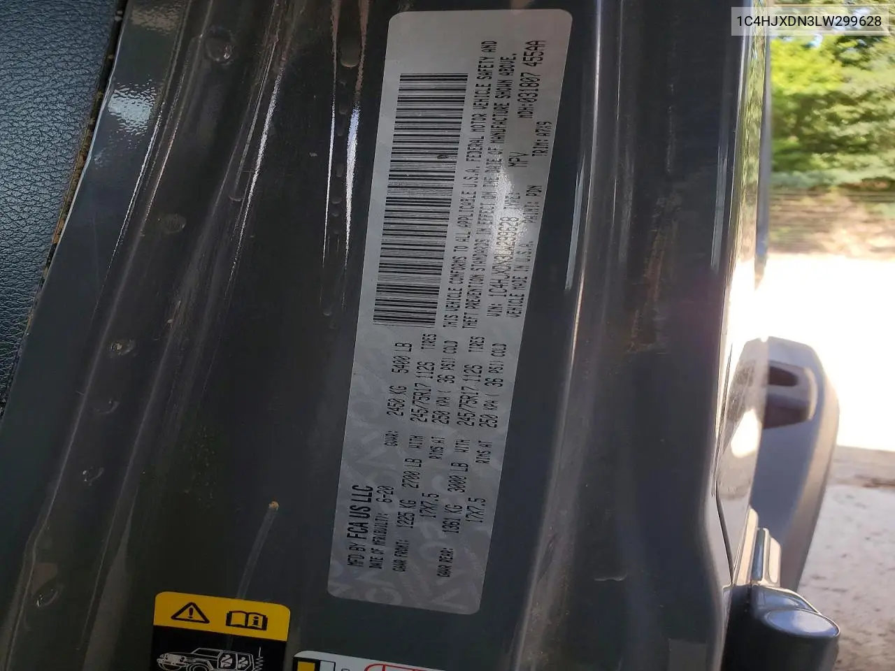 2020 Jeep Wrangler Unlimited Sport VIN: 1C4HJXDN3LW299628 Lot: 60978856