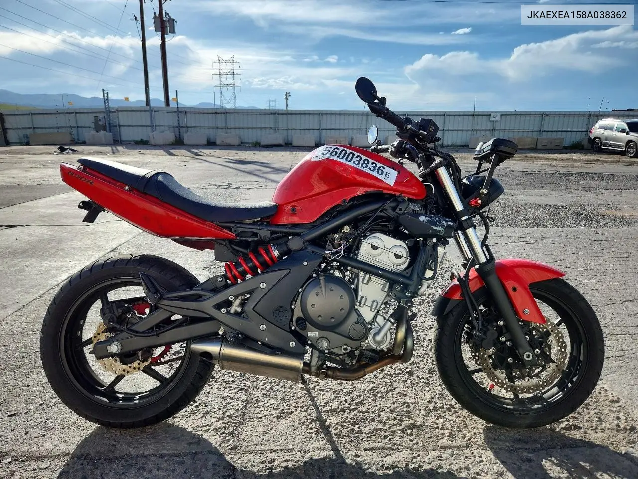 2008 Kawasaki Ex650 A VIN: JKAEXEA158A038362 Lot: 56003836