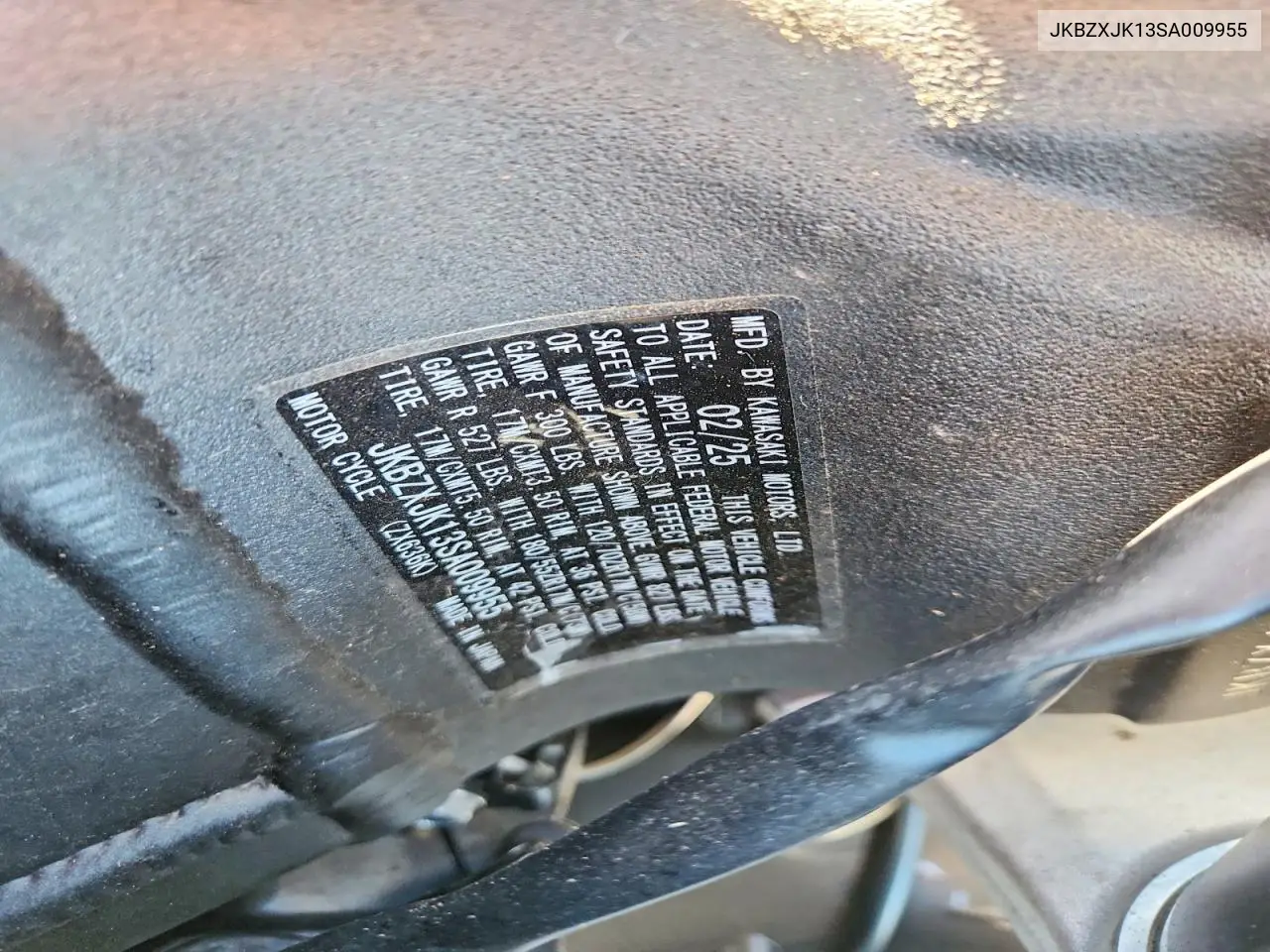 2025 Kawasaki Zx636 K VIN: JKBZXJK13SA009955 Lot: 57339606
