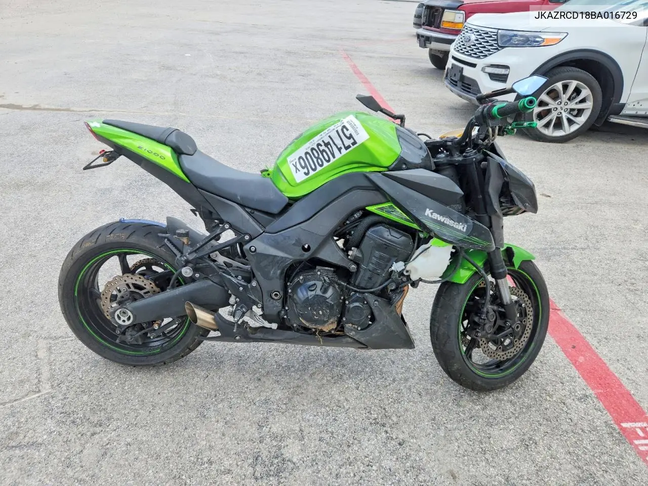 2011 Kawasaki Zr1000 D VIN: JKAZRCD18BA016729 Lot: 57149806
