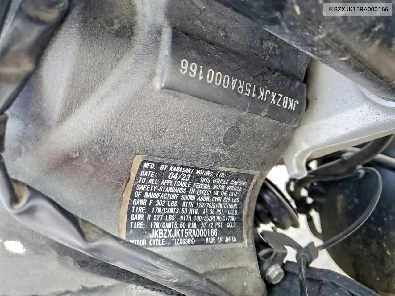 2024 Kawasaki Zx636 K VIN: JKBZXJK15RA000166 Lot: 55469776